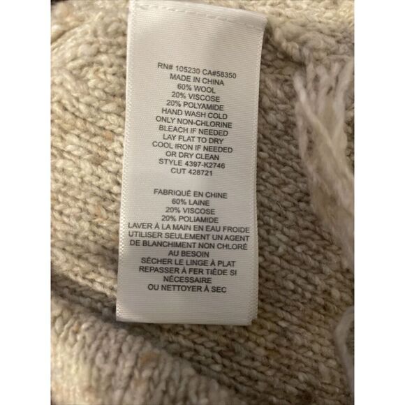 Joie Lace Up Sweater Pedra Oatmeal Wool Small Fringe Hem Pullover Poncho Sweater - Picture 5 of 6